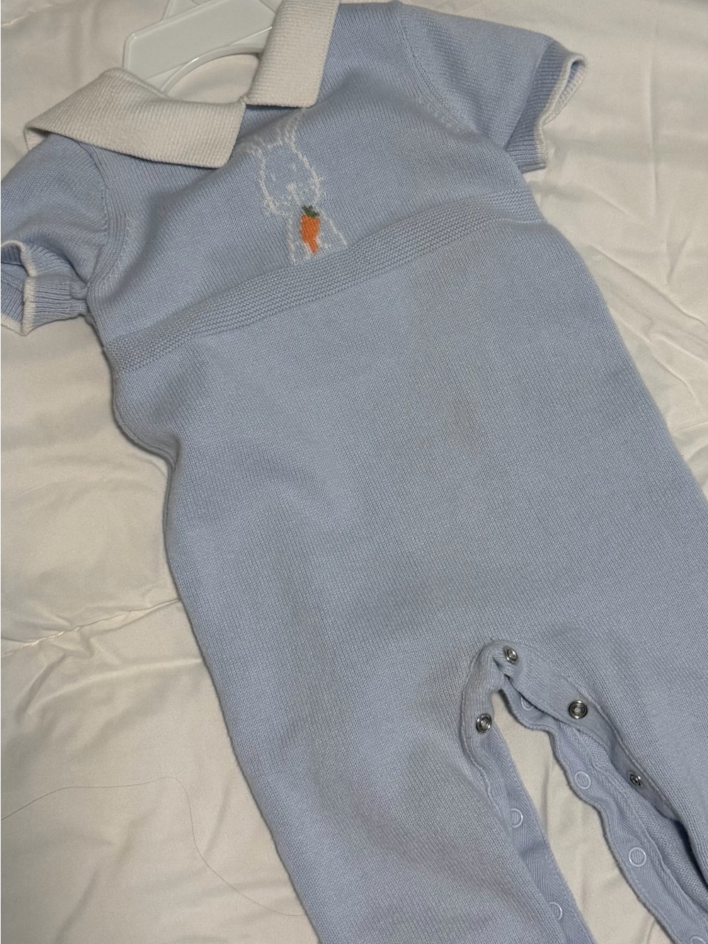 Janie and Jack Light Blue Knit Romper with White Collar